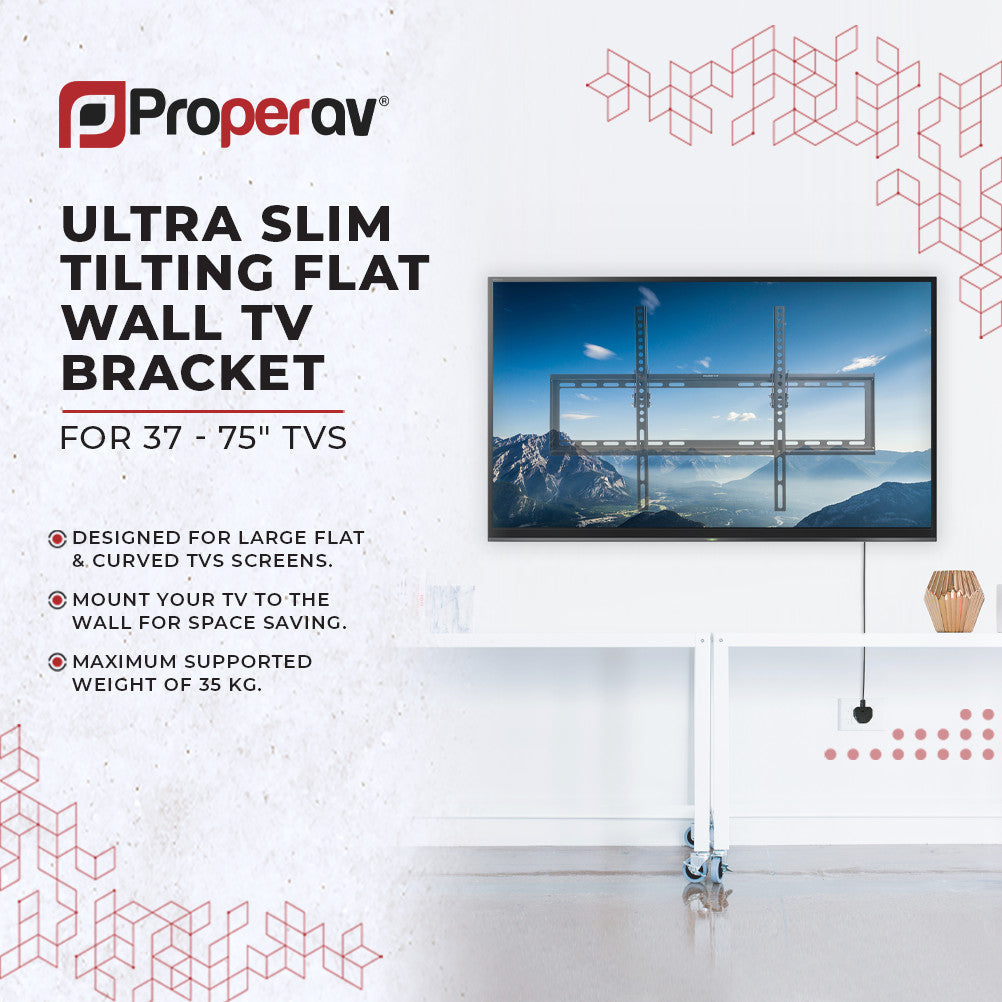 ProperAV Fixed 8° Tilt 37" - 75" Flat TV Wall Bracket (35kg Capacity / VESA Max. 600x400)