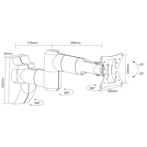 ProperAV Dual Pivot Swing Arm 20° Tilt 19" - 28" TV Wall Bracket (30kg Capacity / VESA Max. 100x100) - White