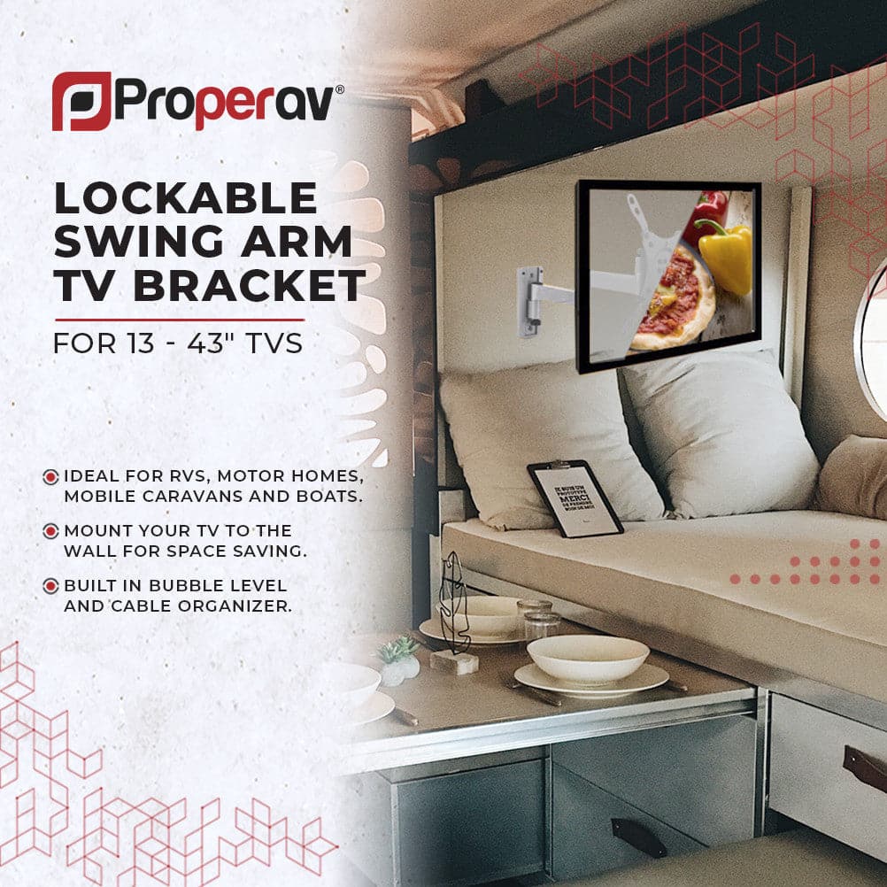 ProperAV Lockable Swing Arm Full Motion Motorhome / RV / Caravan / Boat 13 – 43” TV Bracket (15kg Capacity / VESA Max. 200x200) – Silver - maplin.co.uk