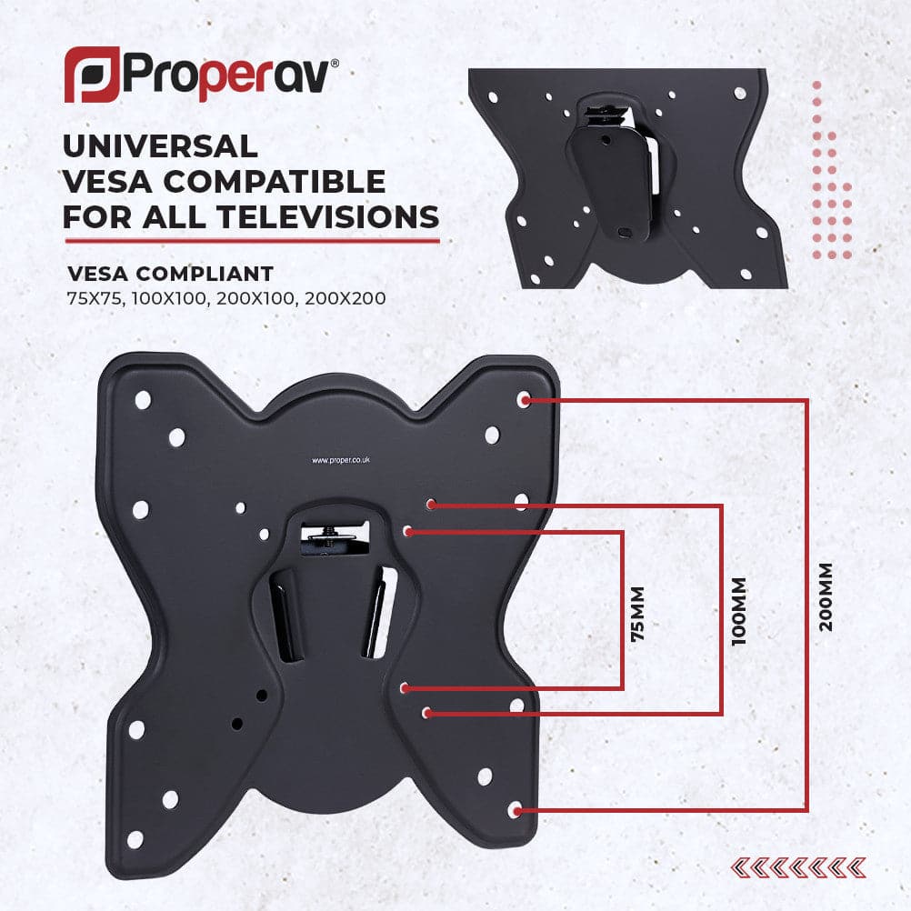 ProperAV Fixed 23" - 43" Flat TV Wall Bracket (25kg Capacity / VESA Max. 200x200) - Black