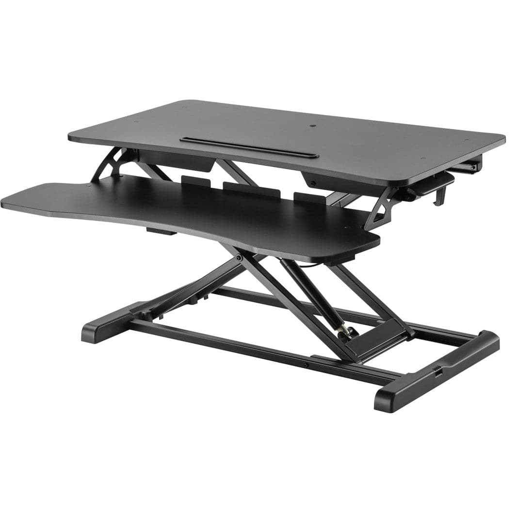 ProperAV Two Tier Worktop Stand Up Desk Converter with Gas Spring Lift & Variable Height Settings - Black - maplin.co.uk