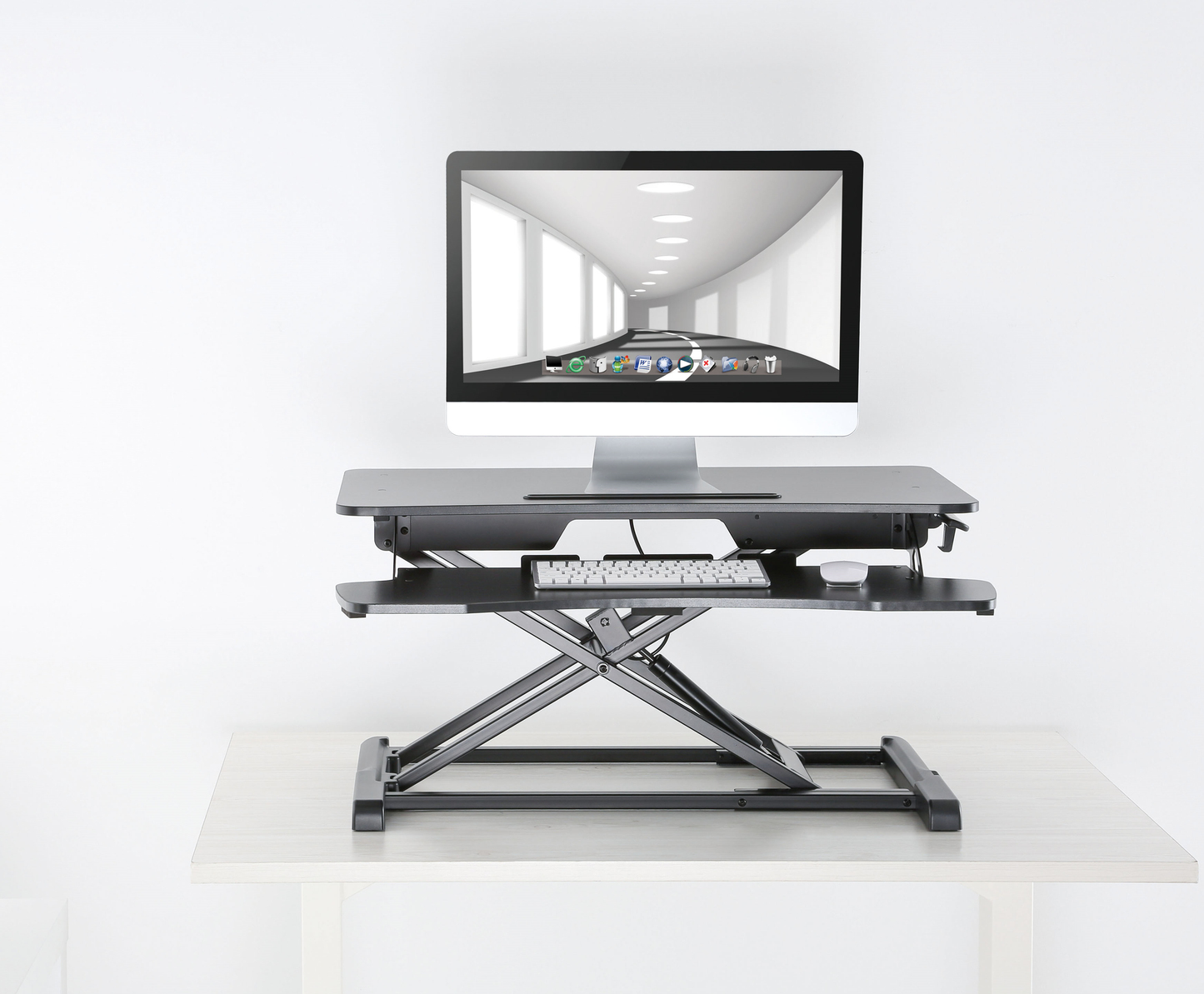 ProperAV Two Tier Worktop Stand Up Desk Converter with Gas Spring Lift & Variable Height Settings - Black - maplin.co.uk