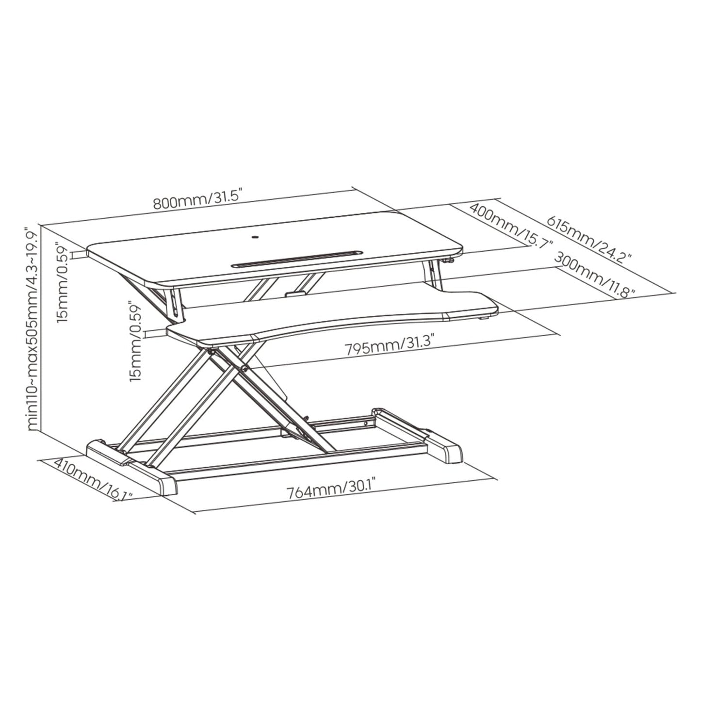 ProperAV Two Tier Worktop Stand Up Desk Converter with Gas Spring Lift & Variable Height Settings - Black - maplin.co.uk