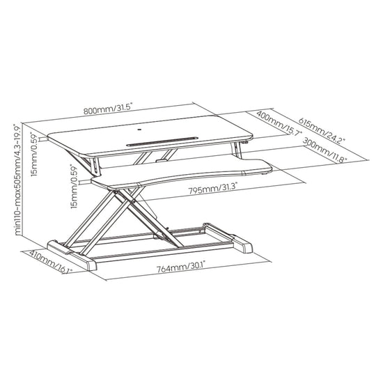 ProperAV Two Tier Stand Up Desk Converter Worktop with Gas Spring Lift & Variable Height Settings - White