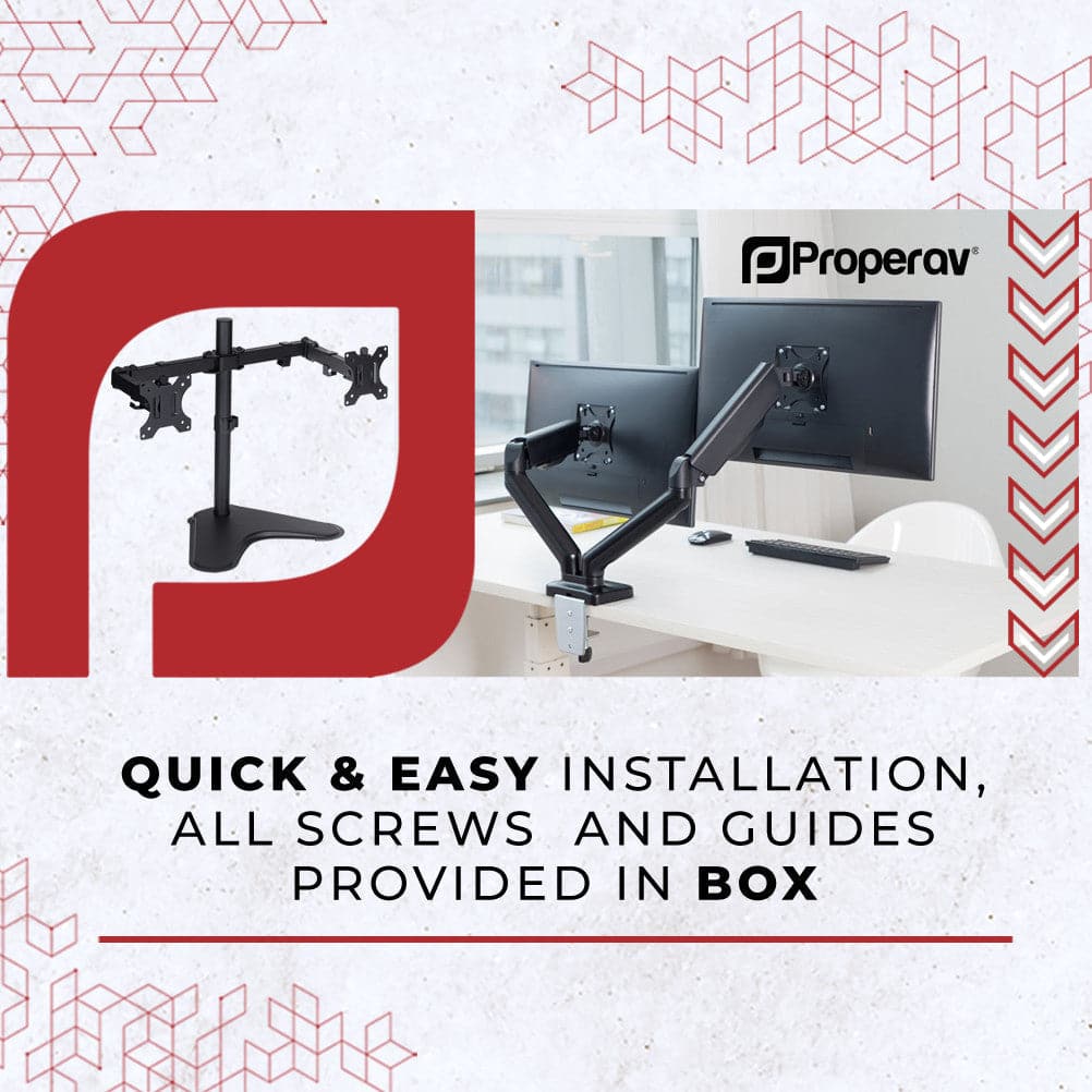 ProperAV 17'' - 32'' Gas Spring Dual Swing Arm Desk Clamp PC Monitor Mount (VESA Max. 100x100) - maplin.co.uk