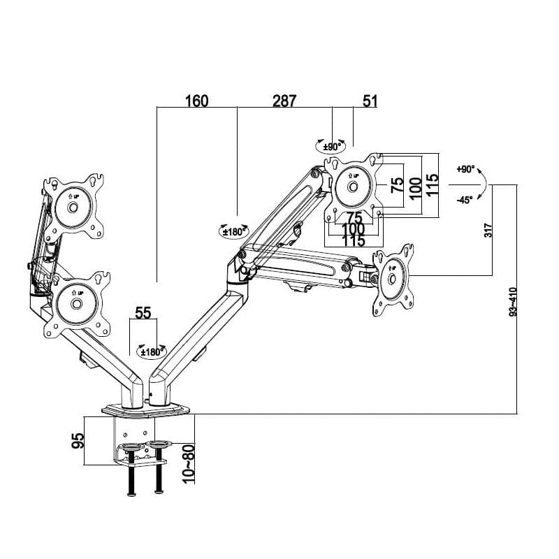 ProperAV 17'' - 32'' Gas Spring Dual Swing Arm Desk Clamp PC Monitor Mount (VESA Max. 100x100) - maplin.co.uk