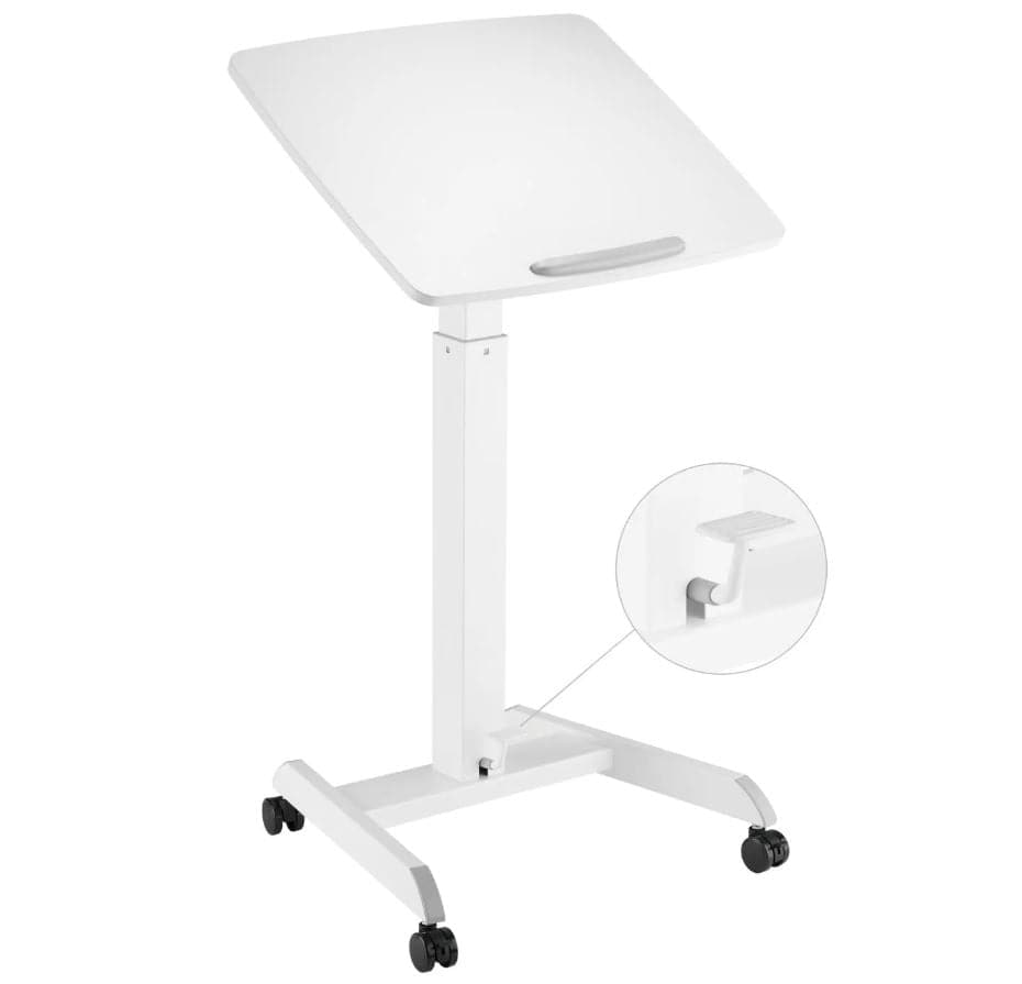 ProperAV Mobile Desk Trolley Workstation with Gas Spring Height Adjustment - White - maplin.co.uk