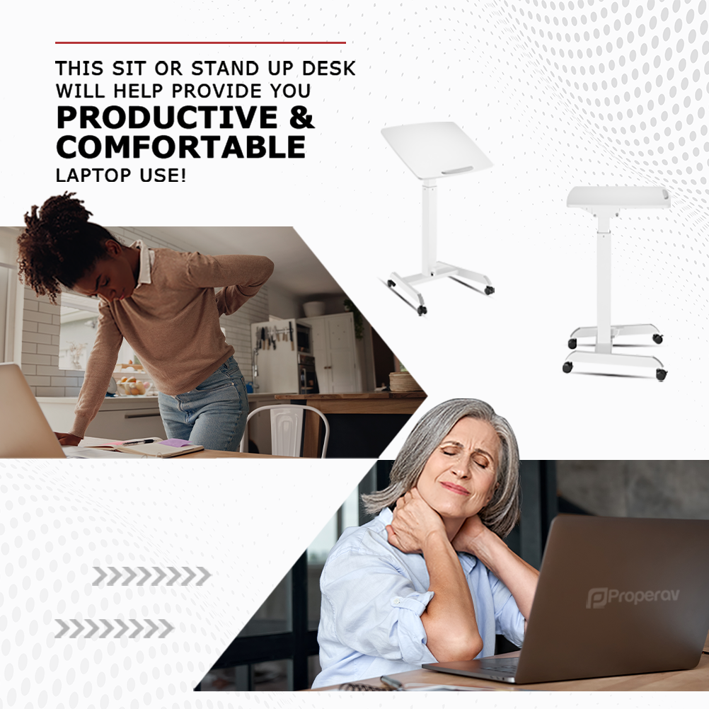 ProperAV Mobile Sit Stand Desk Workstation White