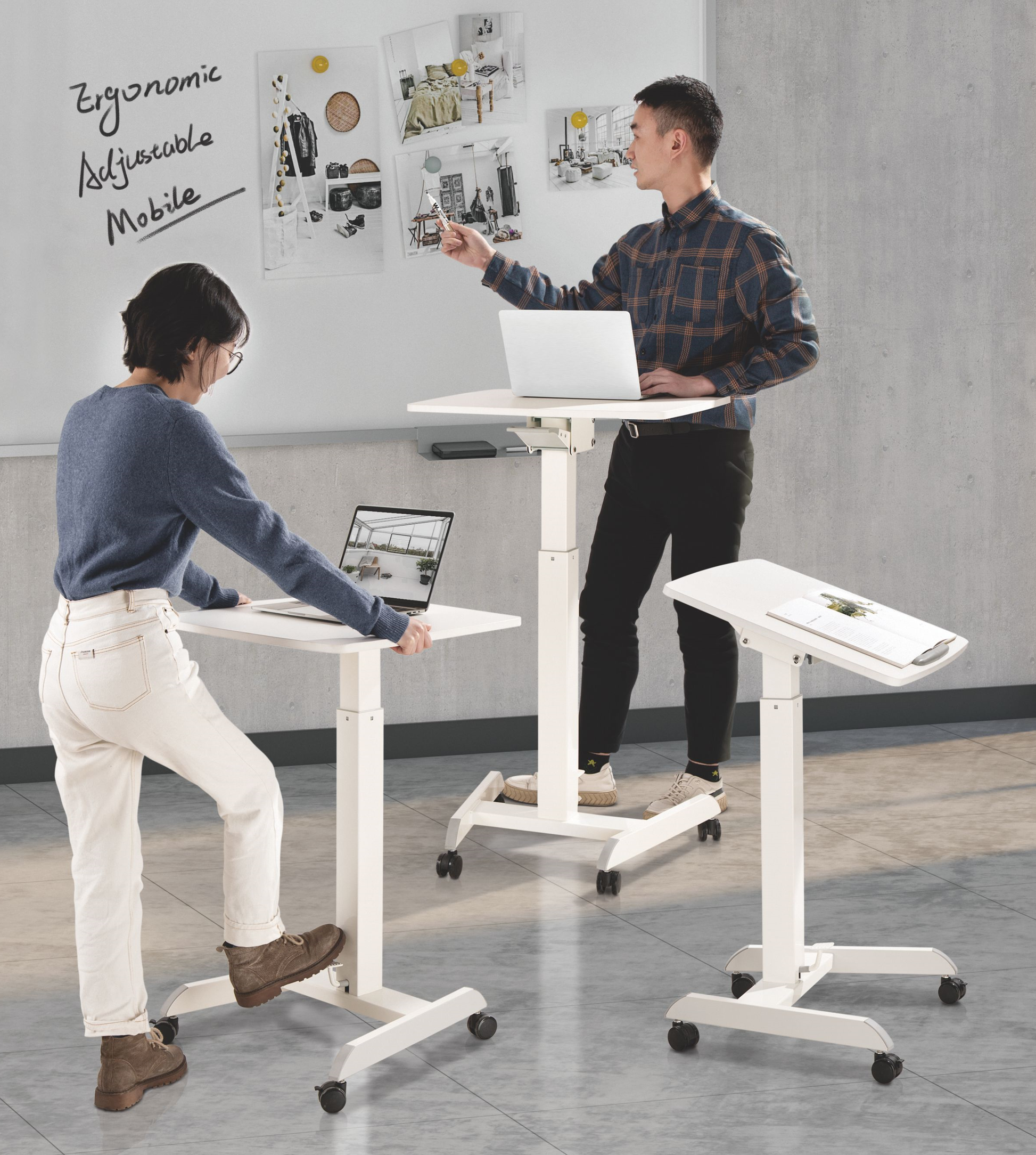 ProperAV Mobile Desk Trolley Workstation with Gas Spring Height Adjustment - White - maplin.co.uk