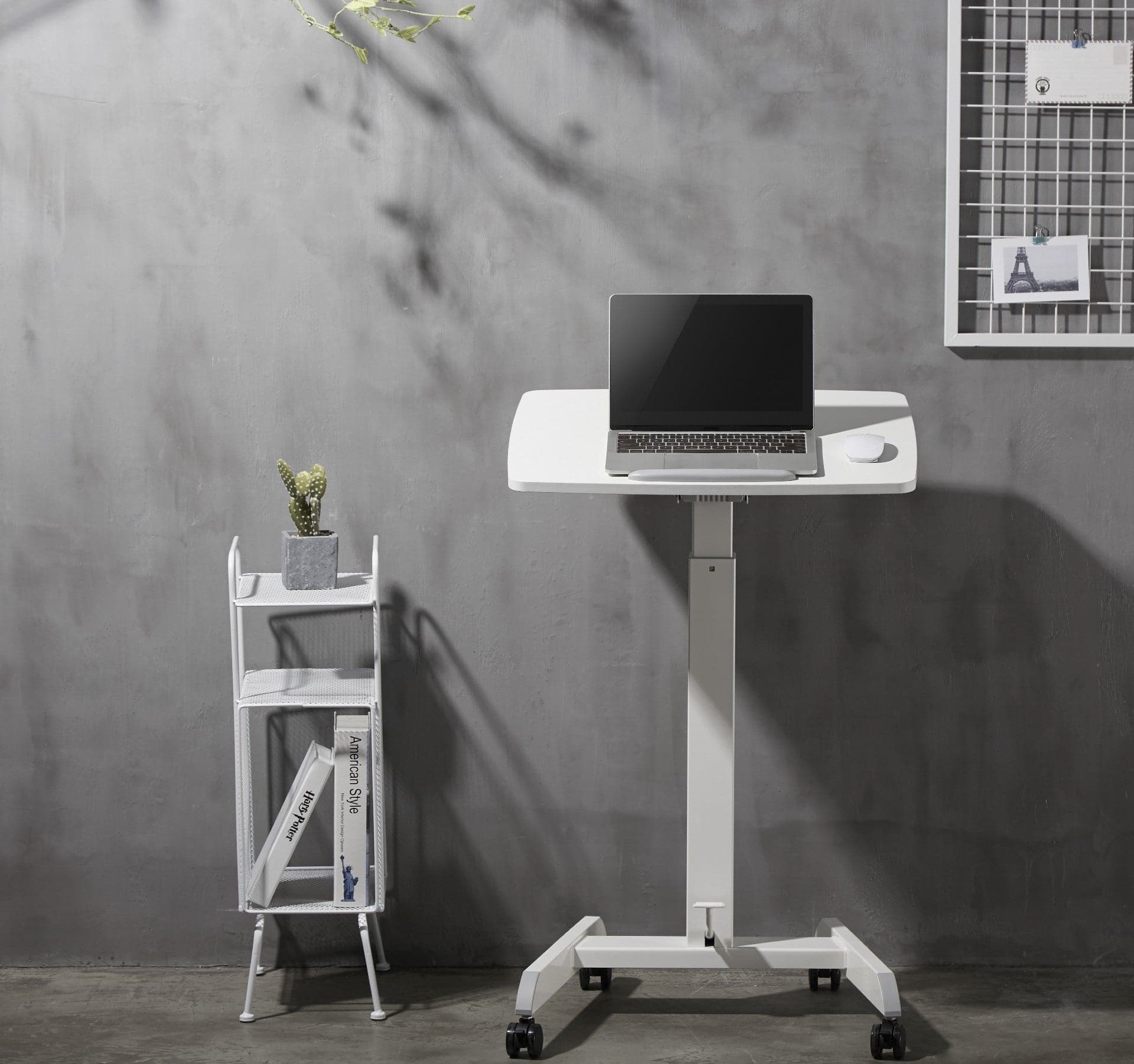 ProperAV Mobile Desk Trolley Workstation with Gas Spring Height Adjustment - White - maplin.co.uk