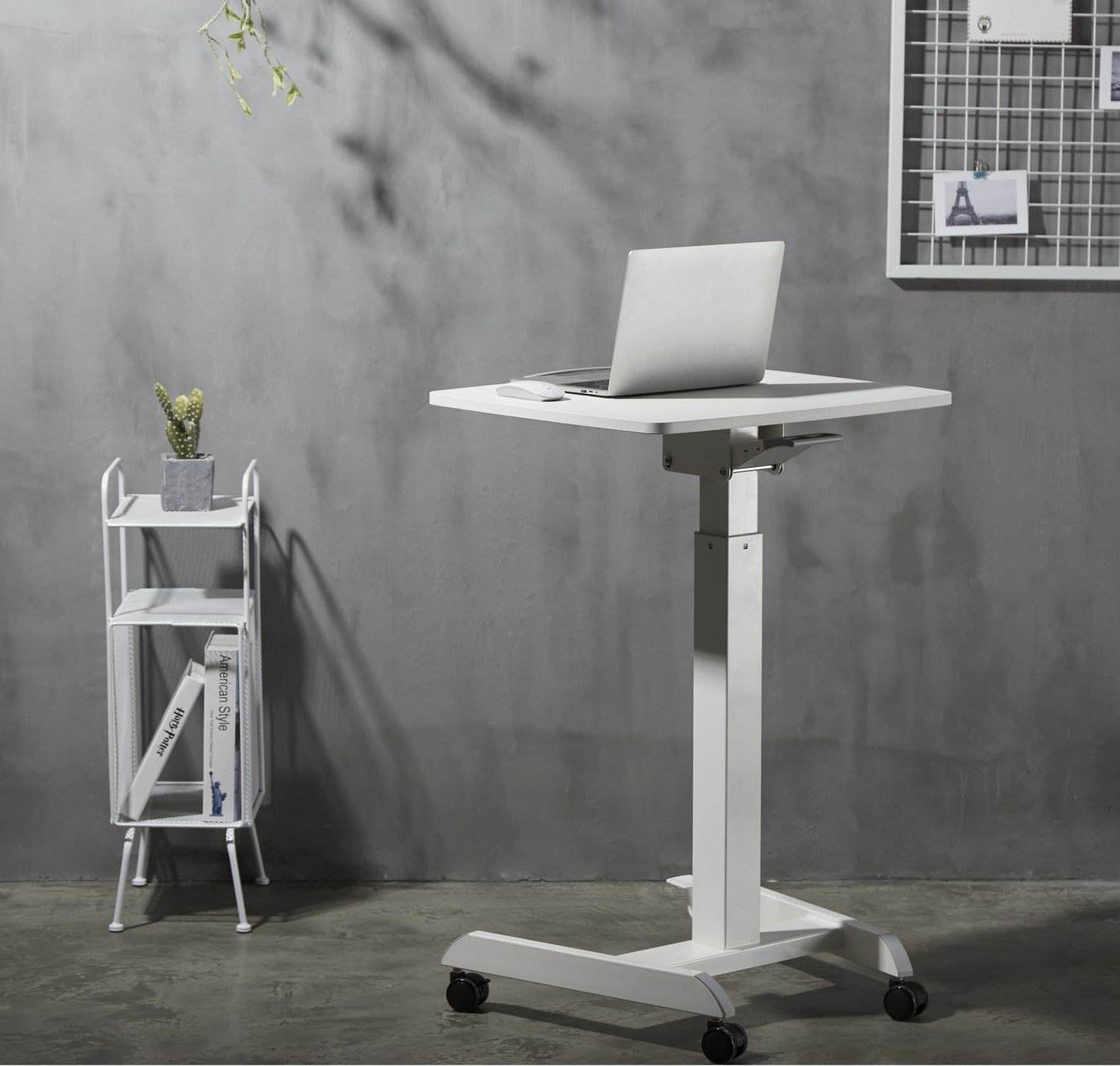 ProperAV Mobile Sit-Stand Desk Workstation - White - maplin.co.uk