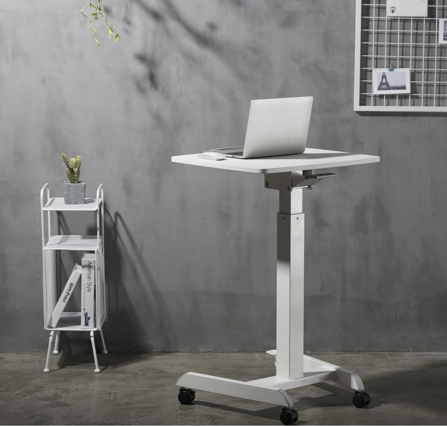 ProperAV Mobile Desk Trolley Workstation with Gas Spring Height Adjustment - White - maplin.co.uk