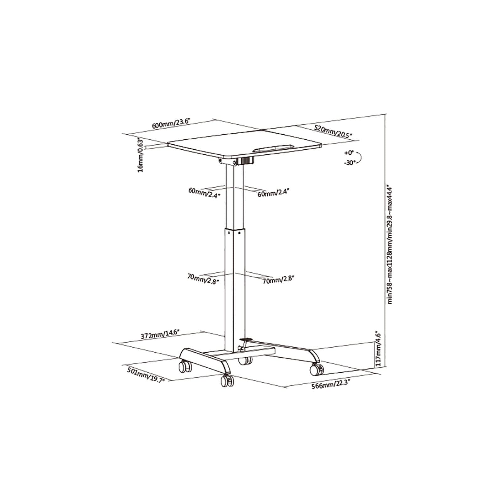 ProperAV Mobile Desk Trolley Workstation with Gas Spring Height Adjustment - White - maplin.co.uk