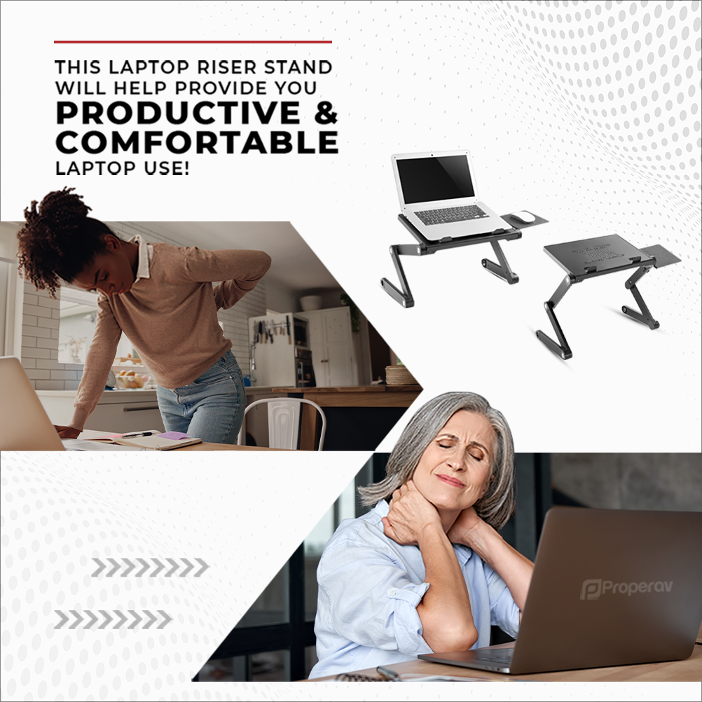 ProperAV Laptop, Tablet or Monitor Riser Stand with Extending Legs & Mouse Pad Side Mount - Black - maplin.co.uk