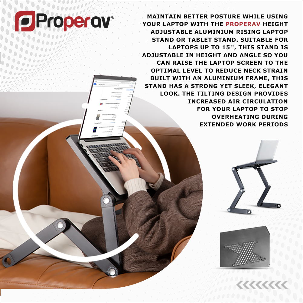 ProperAV Laptop, Tablet or Monitor Riser Stand with Extending Legs & Mouse Pad Side Mount - Black - maplin.co.uk