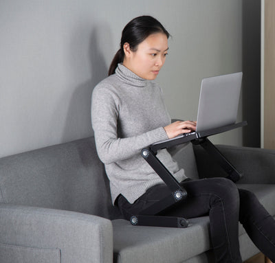ProperAV Sit or Stand Up Laptop Workstation with Mouse Pad Side Mount - Black - maplin.co.uk