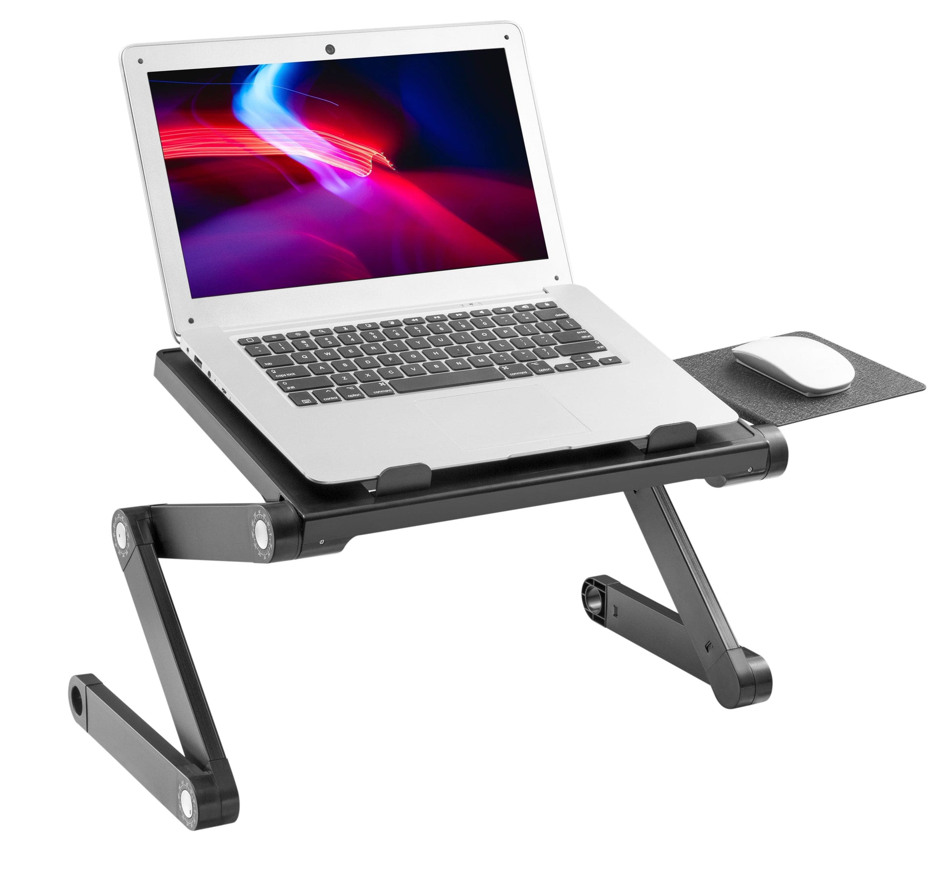 ProperAV Laptop, Tablet or Monitor Riser Stand with Extending Legs & Mouse Pad Side Mount - Black - maplin.co.uk