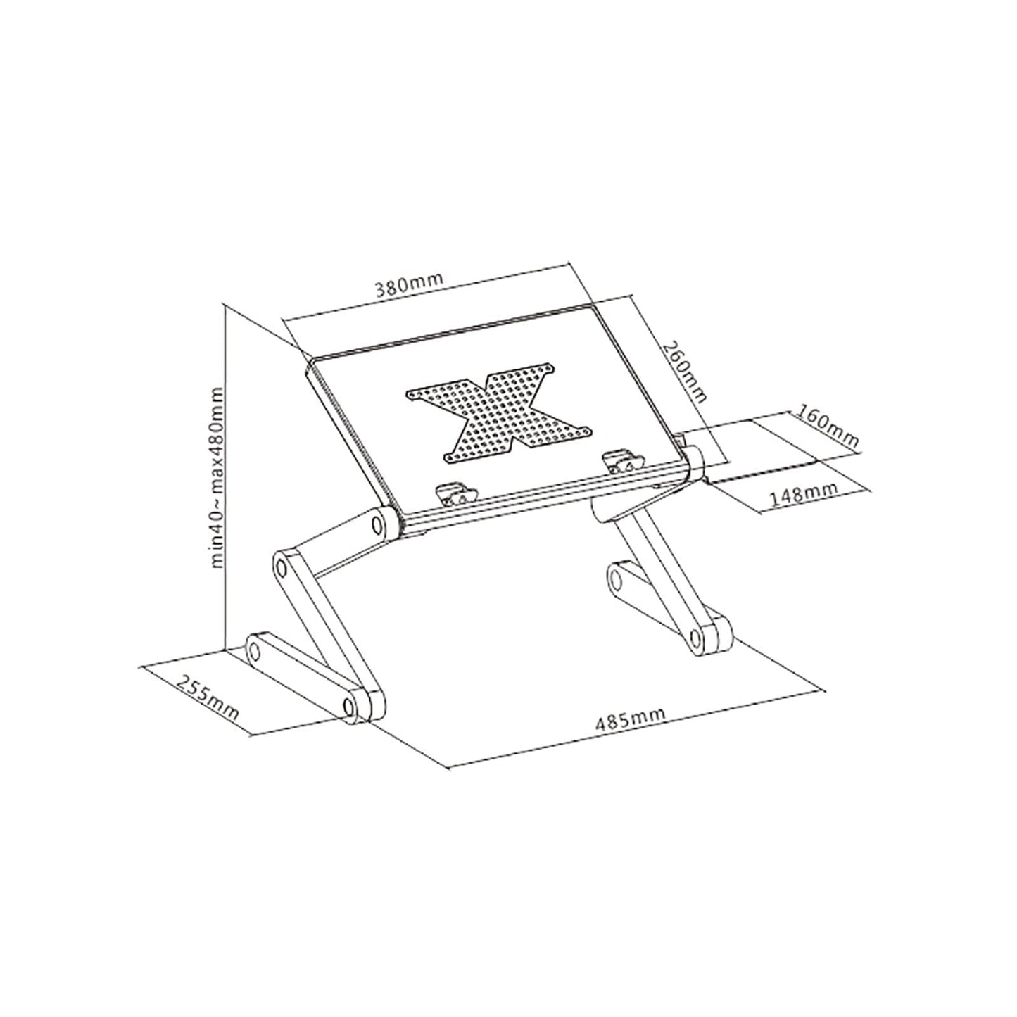 ProperAV Laptop, Tablet or Monitor Riser Stand with Extending Legs & Mouse Pad Side Mount - Black - maplin.co.uk