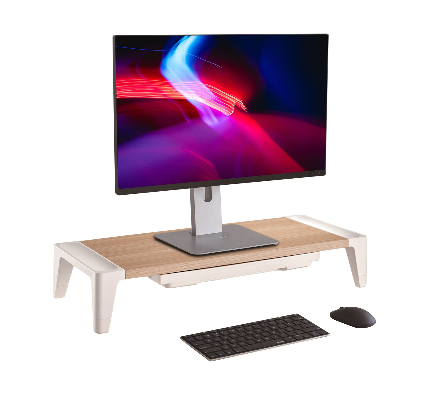 ProperAV Monitor Riser Stand with Height Adjustable with Drawer - Wood Effect - maplin.co.uk