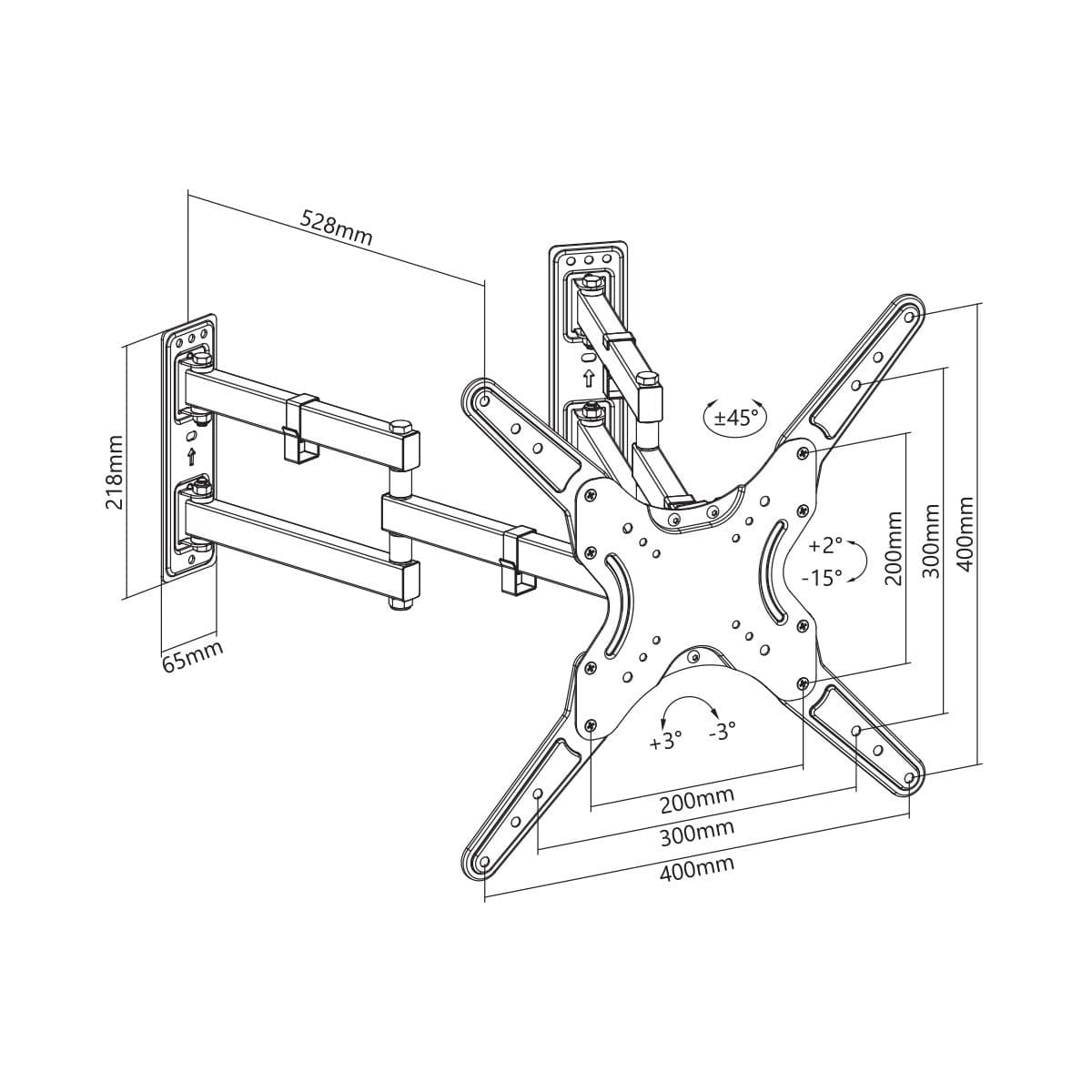 ProperAV Heavy Duty Swing Arm 23" - 55" Corner TV Wall Bracket (45kg Capacity / VESA Max. 400x400) - Black