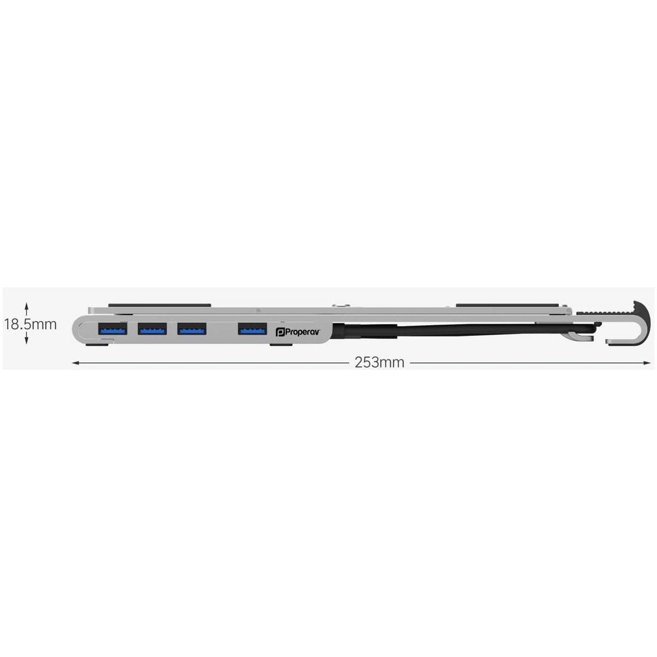 ProperAV Aluminium Portable Laptop or Tablet Stand with Built-in 100W USB-C Hub / 4 x USB-A Ports - Silver - maplin.co.uk