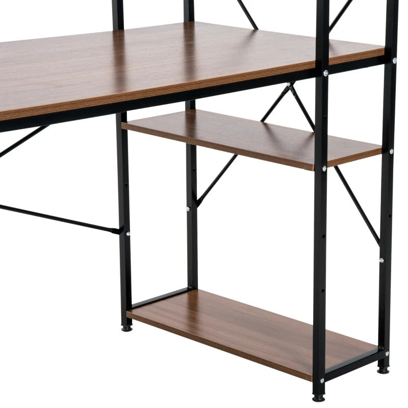 ProperAV Extra Metal Frame Home Wooden Top Office Desk with 4-Tier Bookshelf - maplin.co.uk