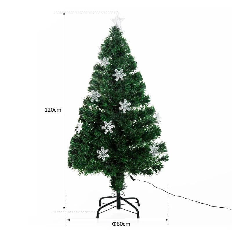 HOMCOM 4ft Fibre Optic LED Artificial Christmas Tree with Snowflakes Ornaments - maplin.co.uk