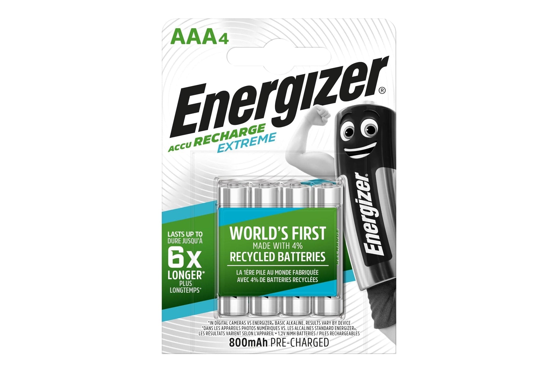 Recharge Extreme 800mAh Ni MH AAA Rechargeable Batteries Pack 4
