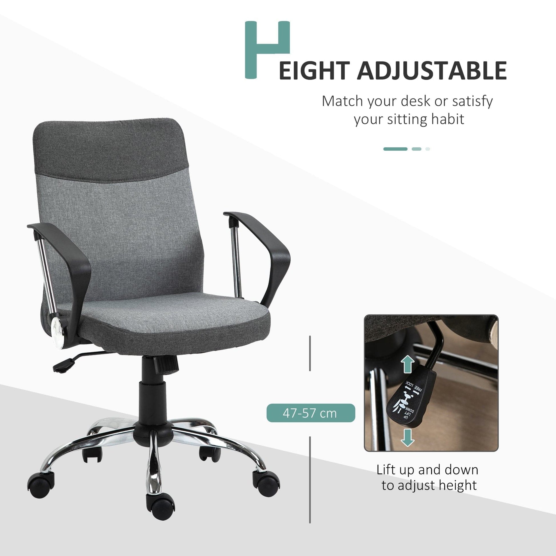 ProperAV Extra Linen Fabric Rocker Swivel Office Chair with Wheels - Grey