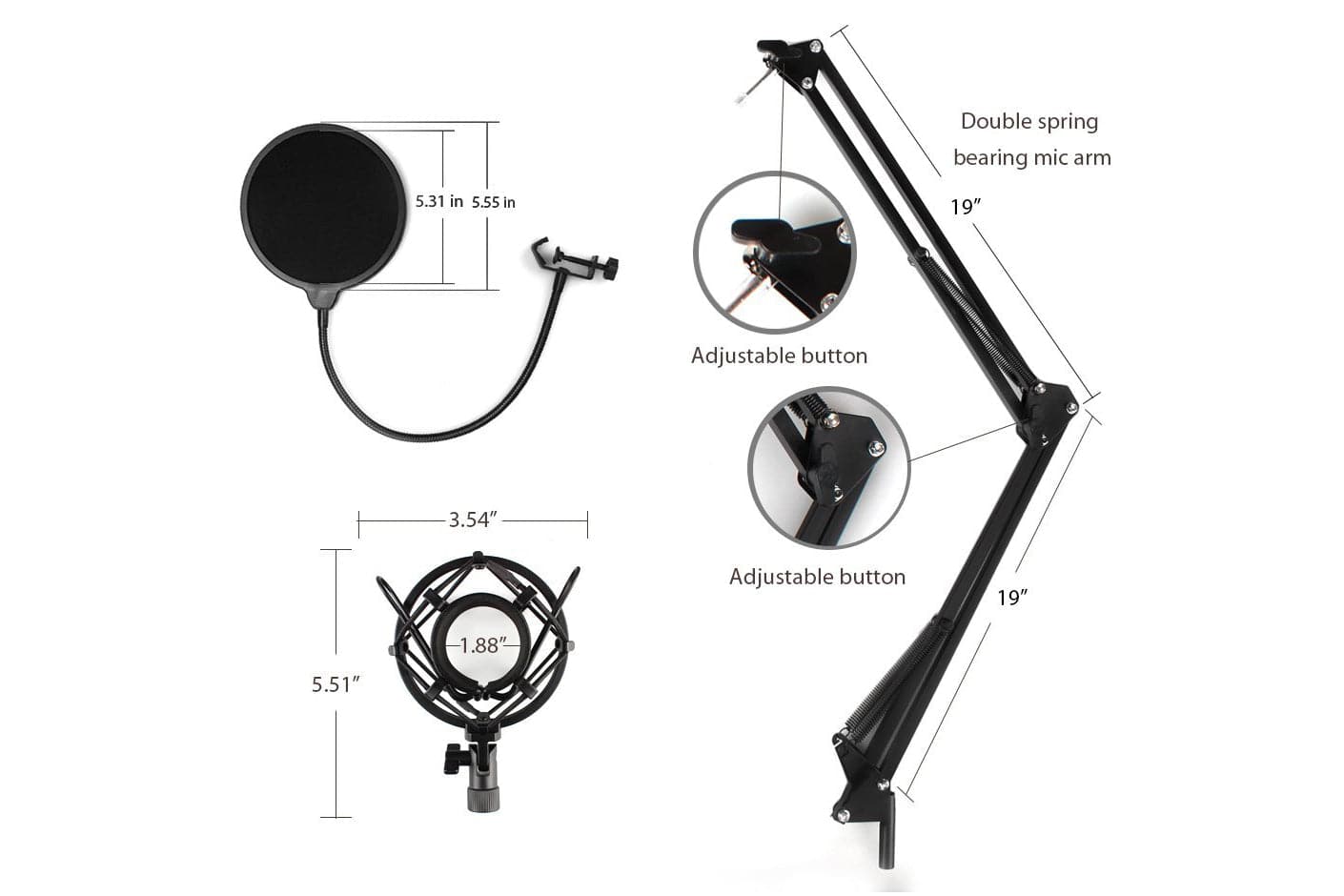 Maono XLR Condenser Cardioid Microphone with Spring Loaded Boom Arm & Pop Filter - maplin.co.uk