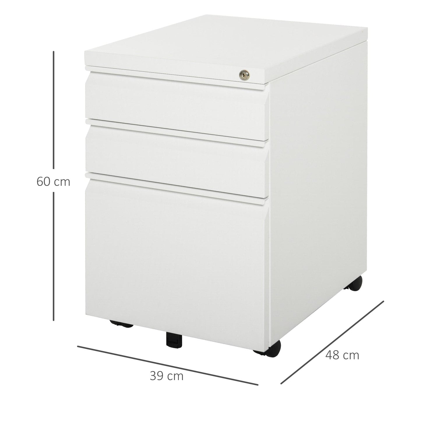ProperAV Extra Steel 3-Drawer Rolling Filing Cabinet - White