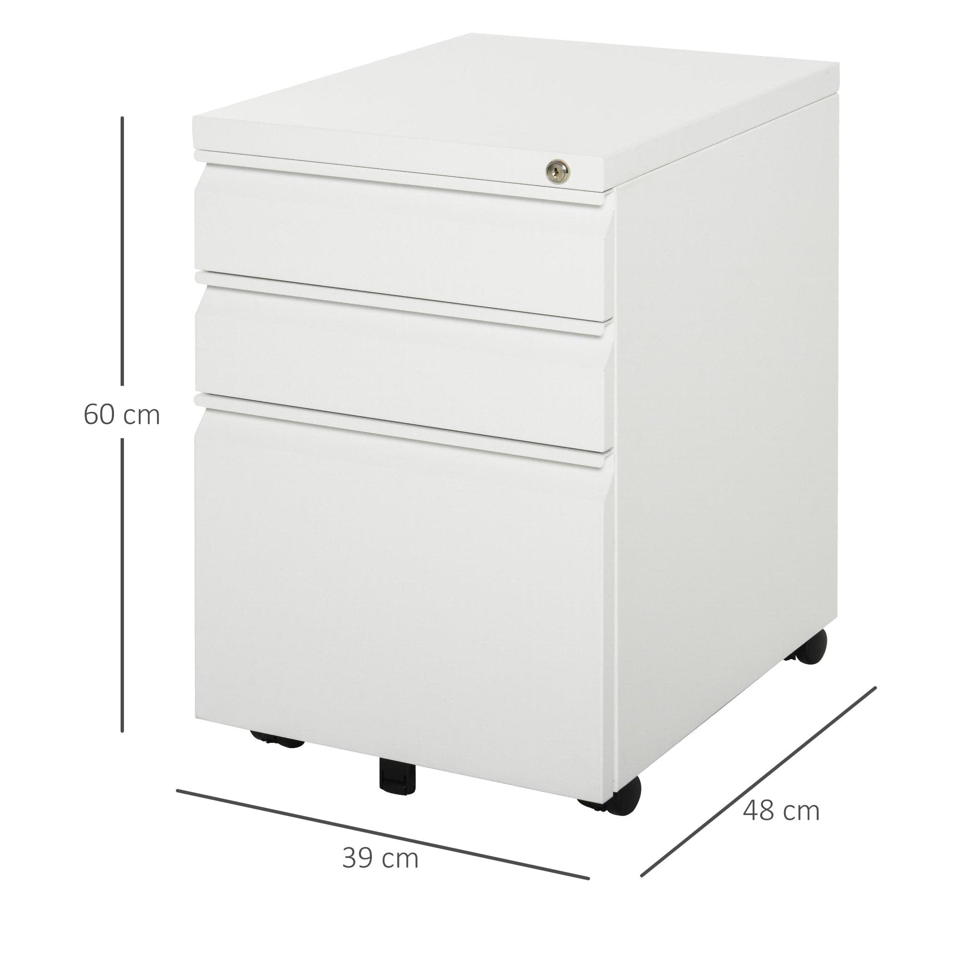 ProperAV Extra Steel 3-Drawer Rolling Filing Cabinet - White - maplin.co.uk