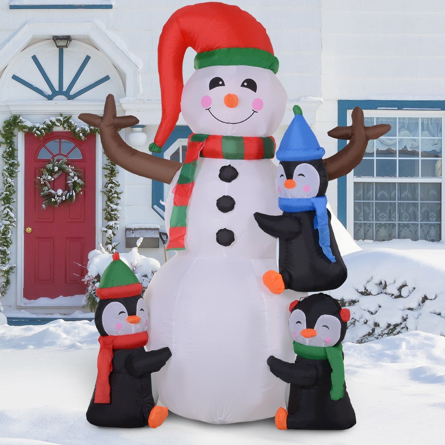 HOMCOM Outdoor Inflatable LED Snowman and Penguins Christmas Decorations - maplin.co.uk