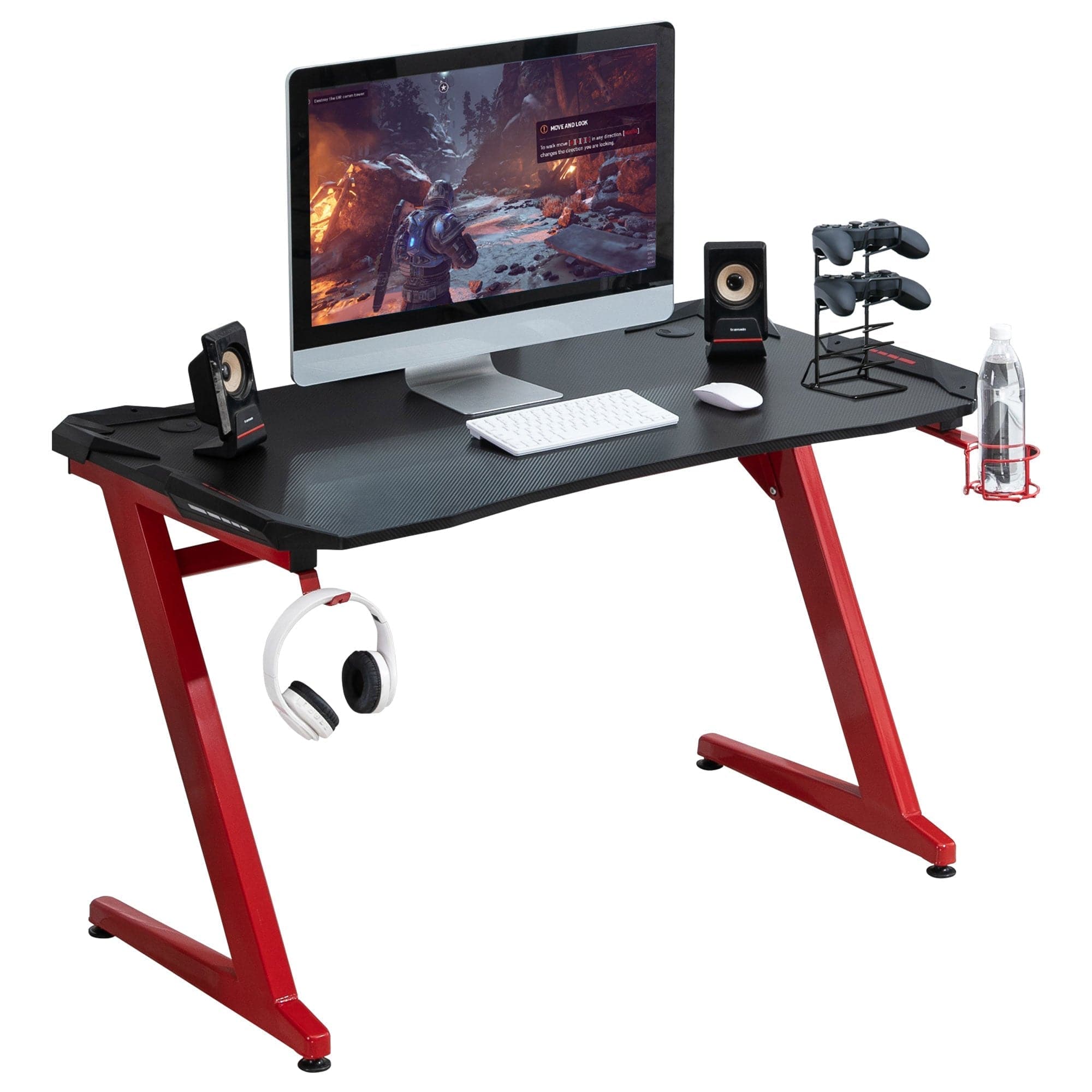 Maplin Plus Gaming Desk with Cup Holder, Headphone Hook & Cable Management