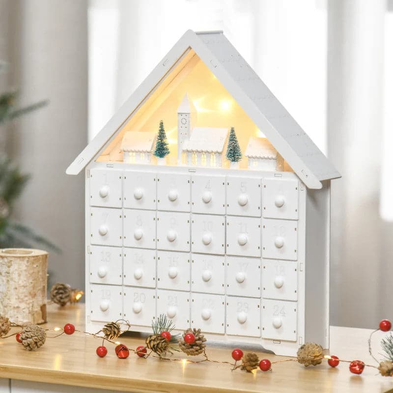 HOMCOM 24-Drawer Light Up Wooden Christmas Advent Calendar - maplin.co.uk