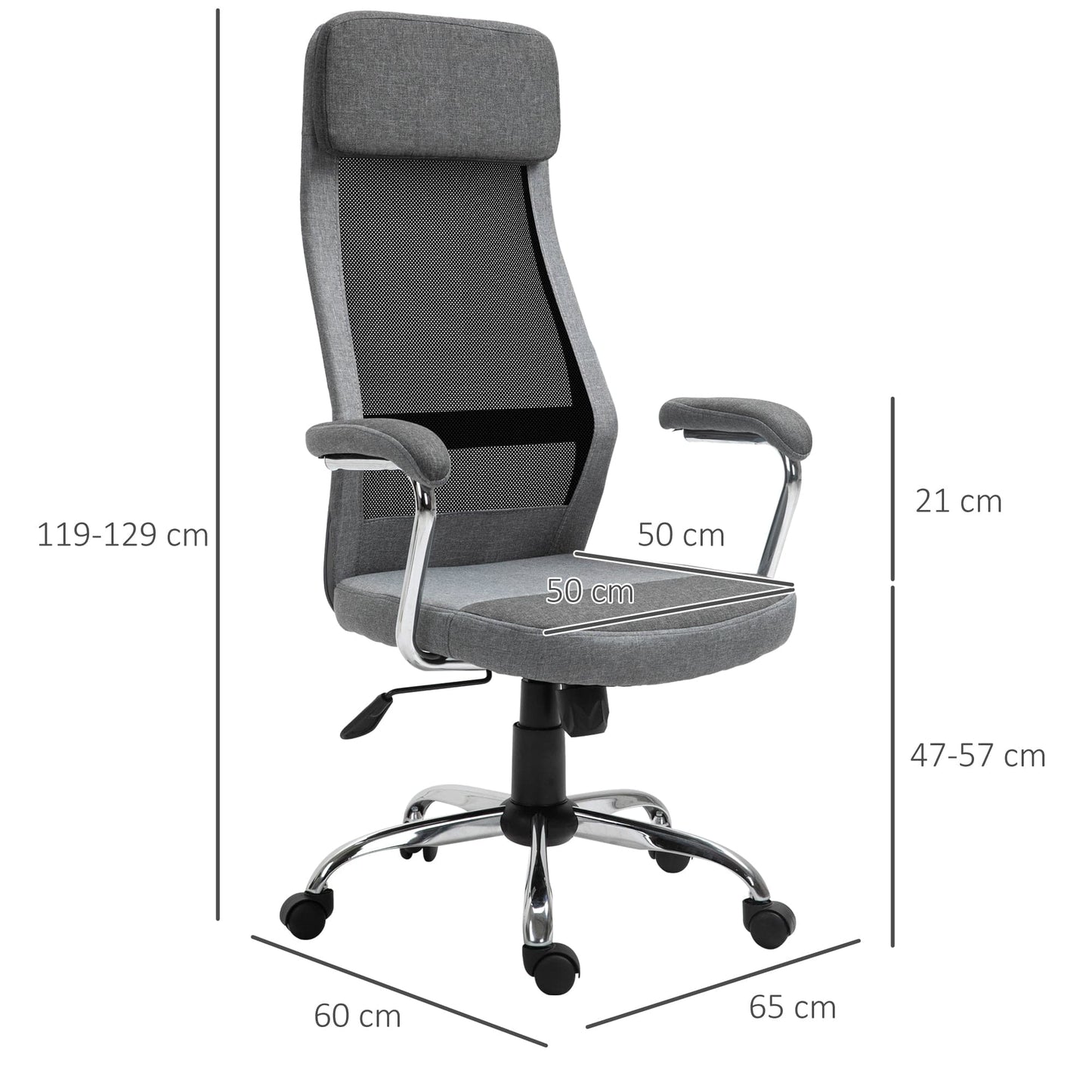 ProperAV Linen-Feel Mesh Fabric High Back Swivel Office Chair - Grey - maplin.co.uk