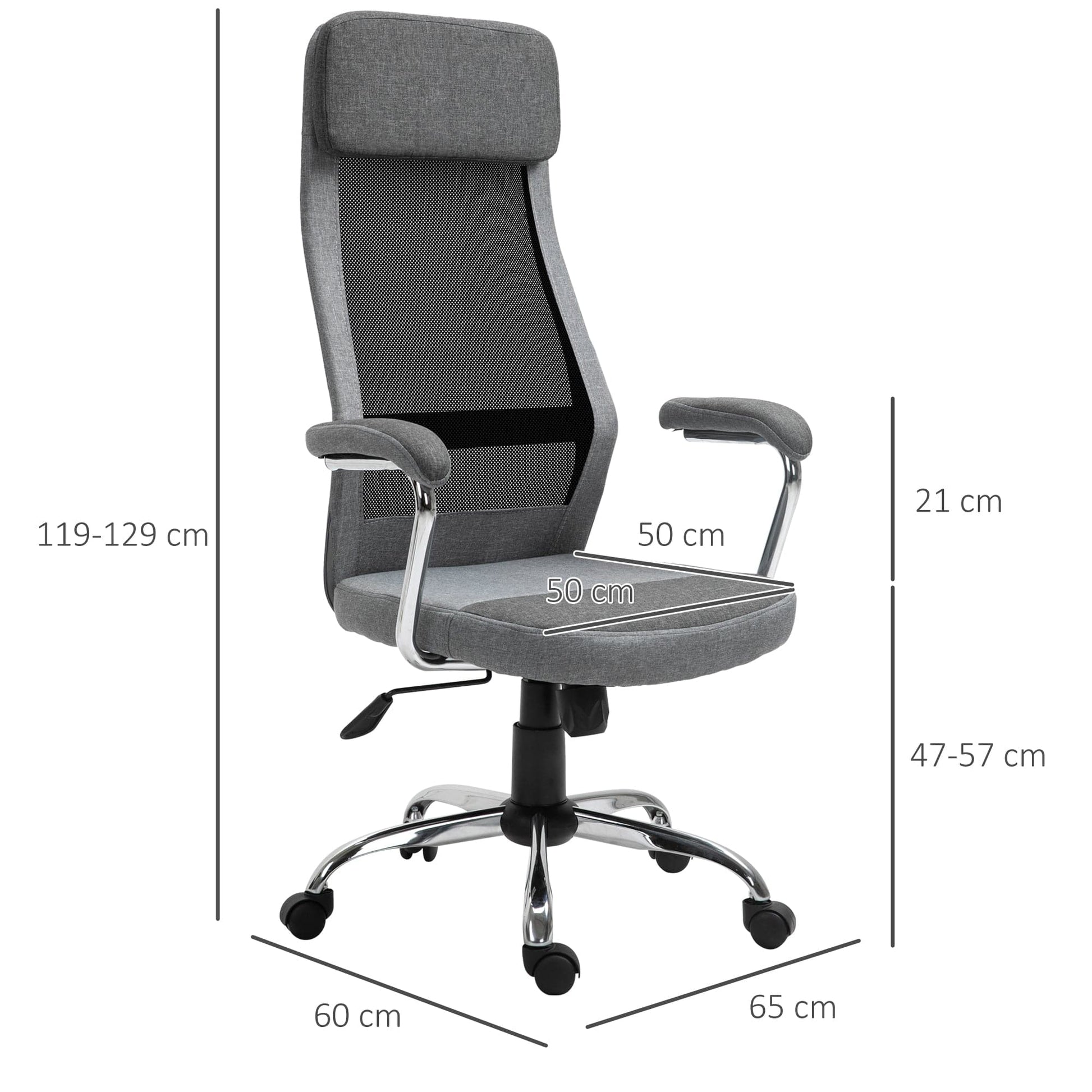 ProperAV Linen-Feel Mesh Fabric High Back Swivel Office Chair - Grey - maplin.co.uk