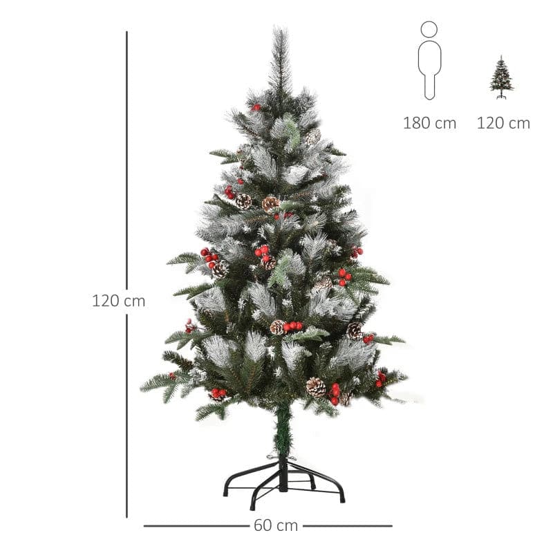 HOMCOM 4ft Snow-Dipped Artificial Christmas Tree with Red Berries & White Pinecones - maplin.co.uk