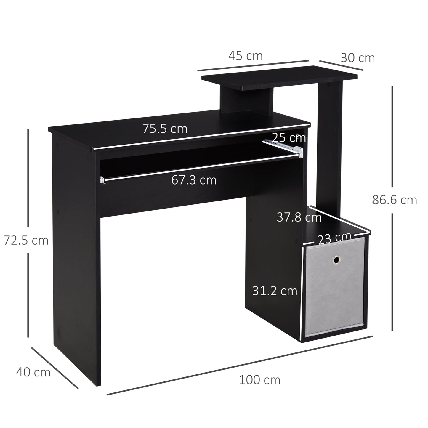 ProperAV Extra Computer Desk with Sliding Keyboard Tray & Side Compartment - maplin.co.uk