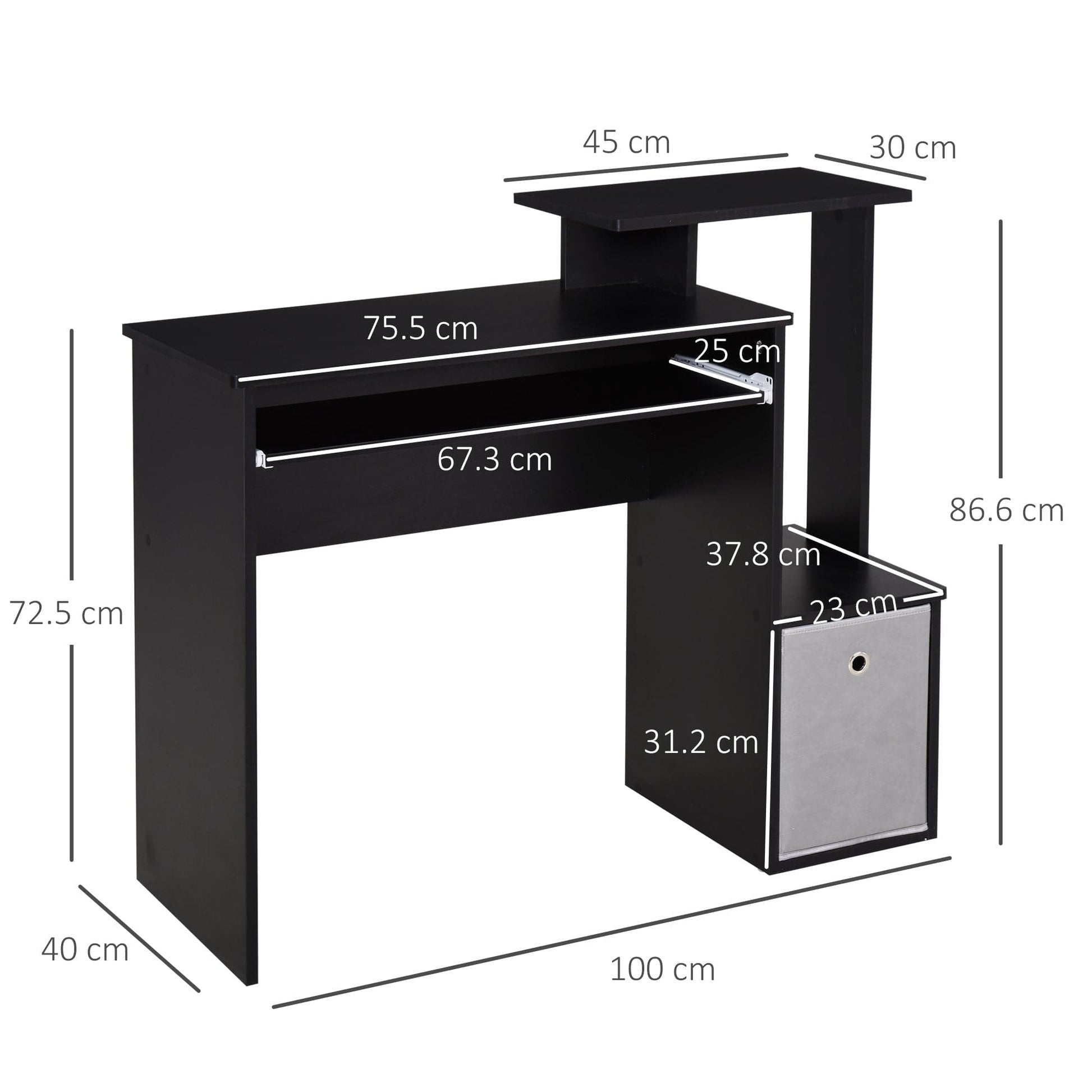 ProperAV Computer Desk with Sliding Keyboard Tray & Side Compartment - maplin.co.uk