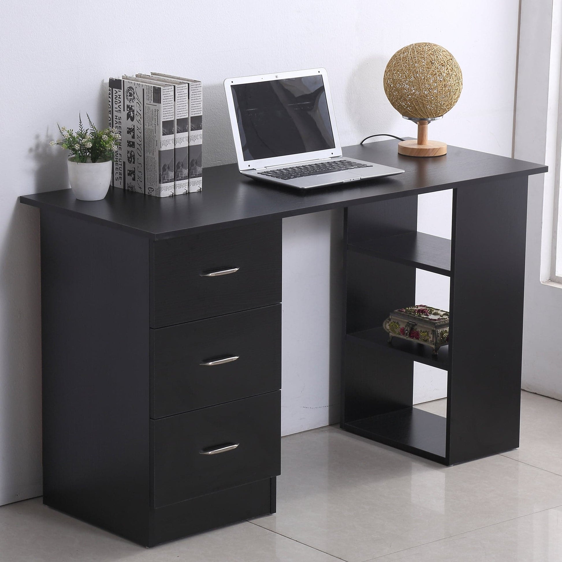 ProperAV Extra Computer Desk with Shelves & Drawers