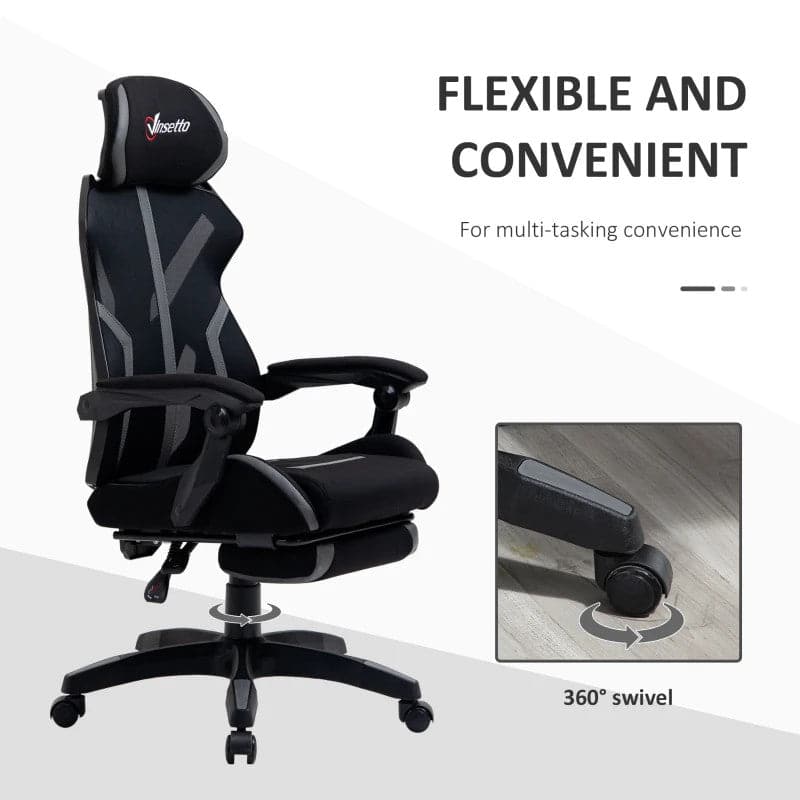 Maplin Plus Mesh Reclining Lumbar Back Support Adjustable Height Office Chair with Footrest & Swivel Wheels - Black & Grey - maplin.co.uk