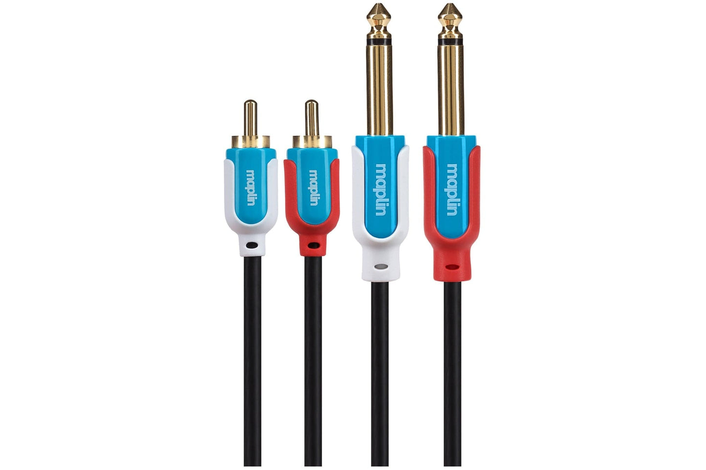 Maplin Twin 6.35mm 1/4" 2 Pole Jack to Twin RCA Phono Cable - Black, 1.5m - maplin.co.uk