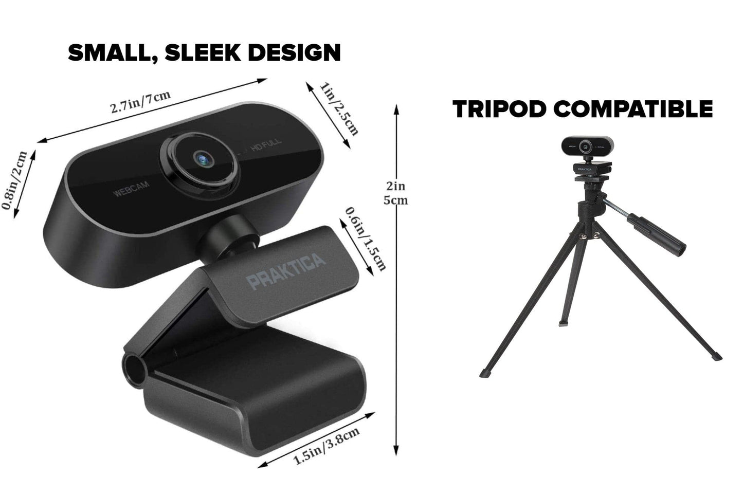 PRAKTICA Full HD 1080p Auto-Focus USB-A Webcam with Built-in Microphone & Tripod Mount