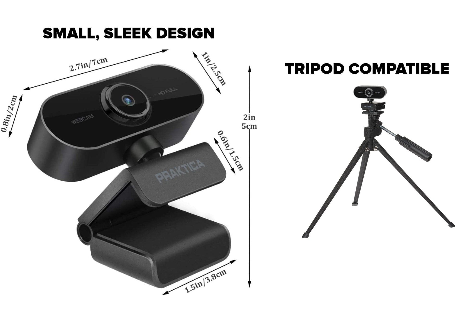 PRAKTICA Full HD 1080p Auto-Focus USB-A Webcam with Built-in Microphone & Tripod Mount
