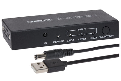Nikkai HDMI Switch 3 Port In 1 Port Out 4K 30Hz Resolution with Remote Control - Black - maplin.co.uk