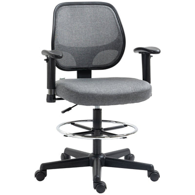 ProperAV Ergonomic Mesh Adjustable Office Chair with Foot Ring, Armrests & 360° Swivel Wheels - Grey - maplin.co.uk