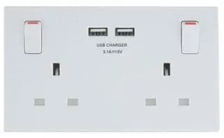 British General Round Edge 13A 2 Gang Switched Socket with 2x USB-A 3.1A - White - maplin.co.uk