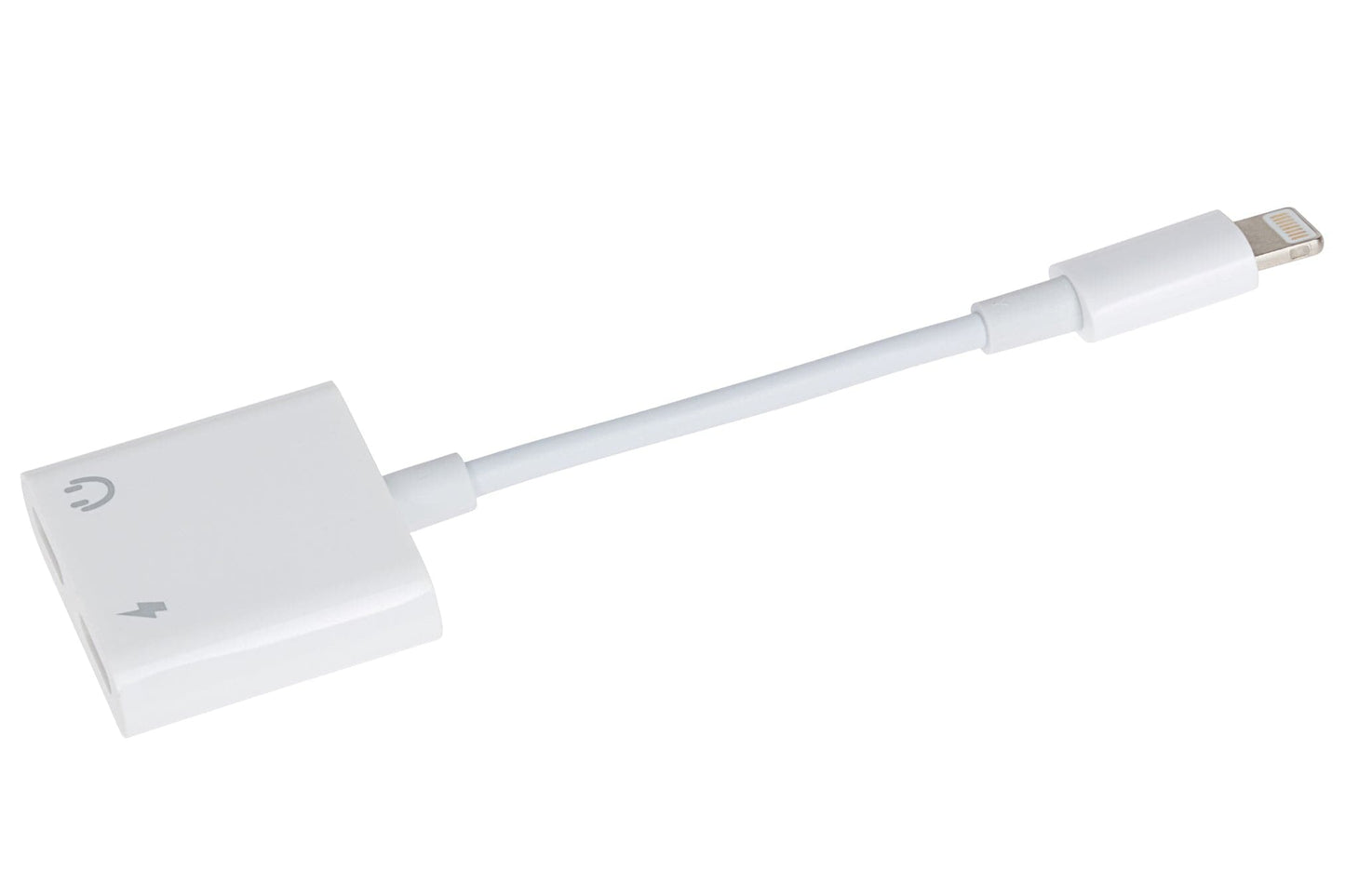 Maplin Lightning to Dual Lightning Audio & Charging Port Adapter - White, 10cm