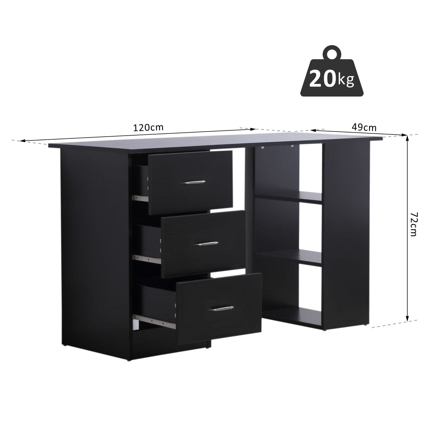 ProperAV Extra Computer Desk with Shelves & Drawers